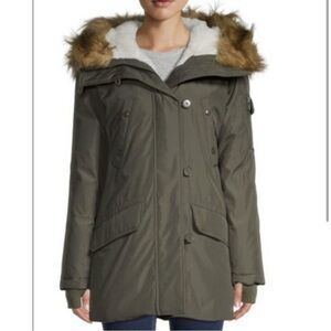 S13 New York Eskimo Parka with Faux Fur Trimmed Hood in Army Green Size S